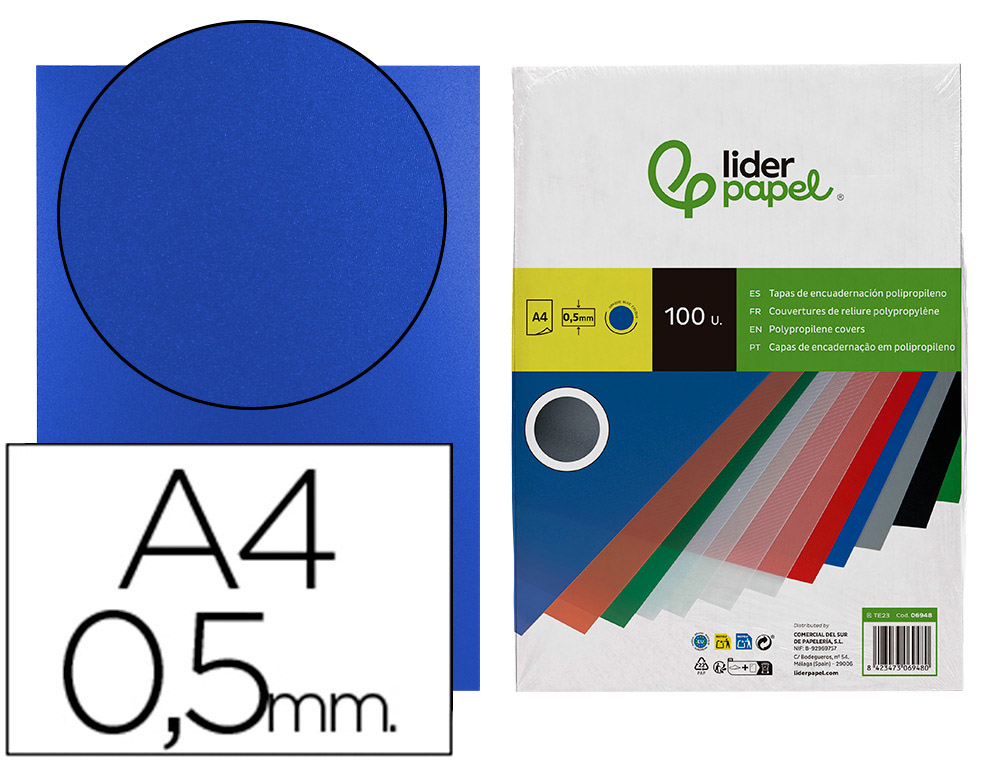 CAPA ENCADERNACAO LIDERPAPEL POLIPROPILENO A4 0.5MM AZUL OPACO EMBALAGEM DE 100 UNIDADES