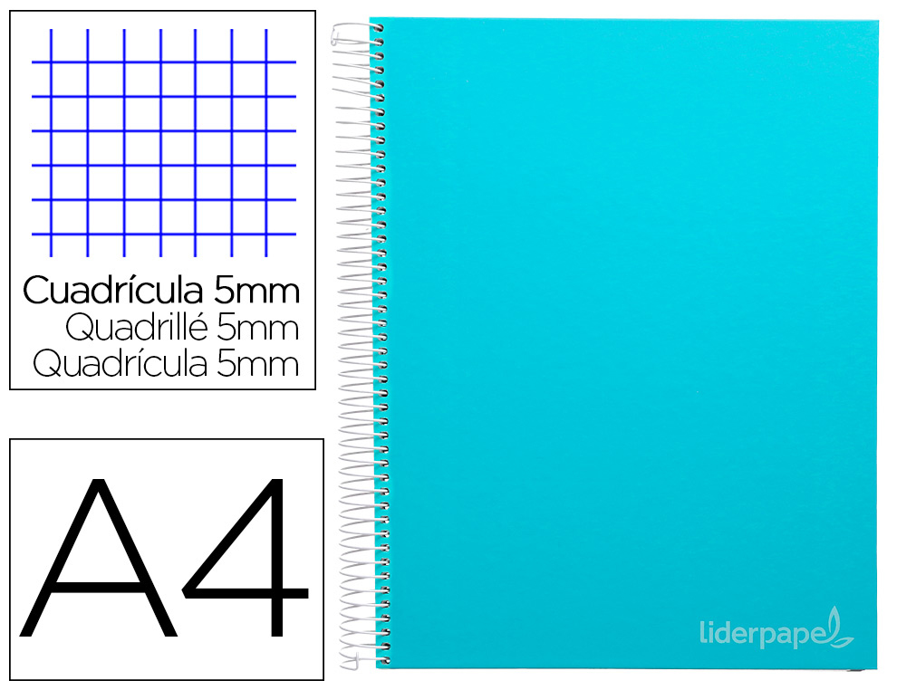 CADERNO ESPIRAL LIDERPAPEL JOLLY MICRO DIN A4 CAPA FORRADA 140 F 75 GR QUADRICULA 5MM 5 BANDAS DE CORES 4 FUROS COR CELE