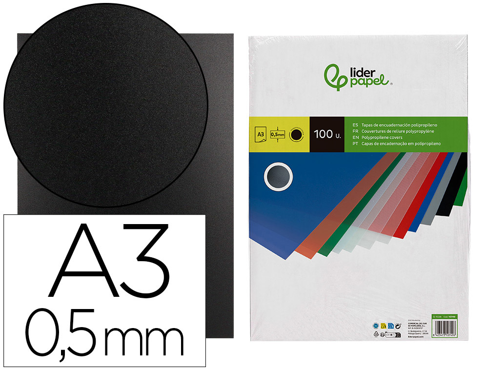 CAPA DE ENCADERNACAO LIDERPAPEL POLIPROPILENO DIN A3 0.5 MM PRETA OPACA PACK DE 100 UNIDADES