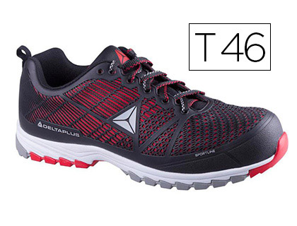 SAPATOS DE SEGURANCA DELTAPLUS DE POLIURETANO E MALHA S1P PRETO E VERMELHO TAMANHO 46