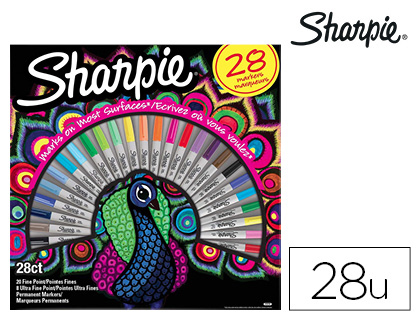 MARCADOR SHARPIE PERMANENTE PONTA FINA CAIXA DE 28 UNIDADES CORES SORTIDAS