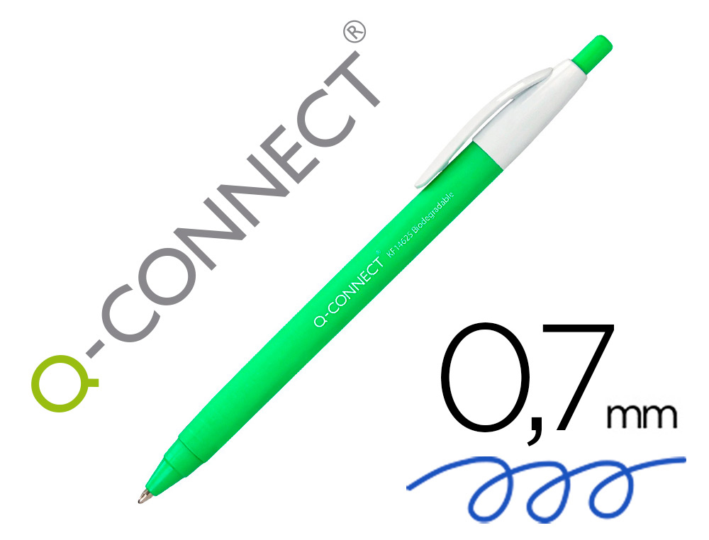 ESFEROGRAFICA Q-CONNECT RETRATIL KF14625 BIODEGRADAVEL VERDE TINTA AZUL