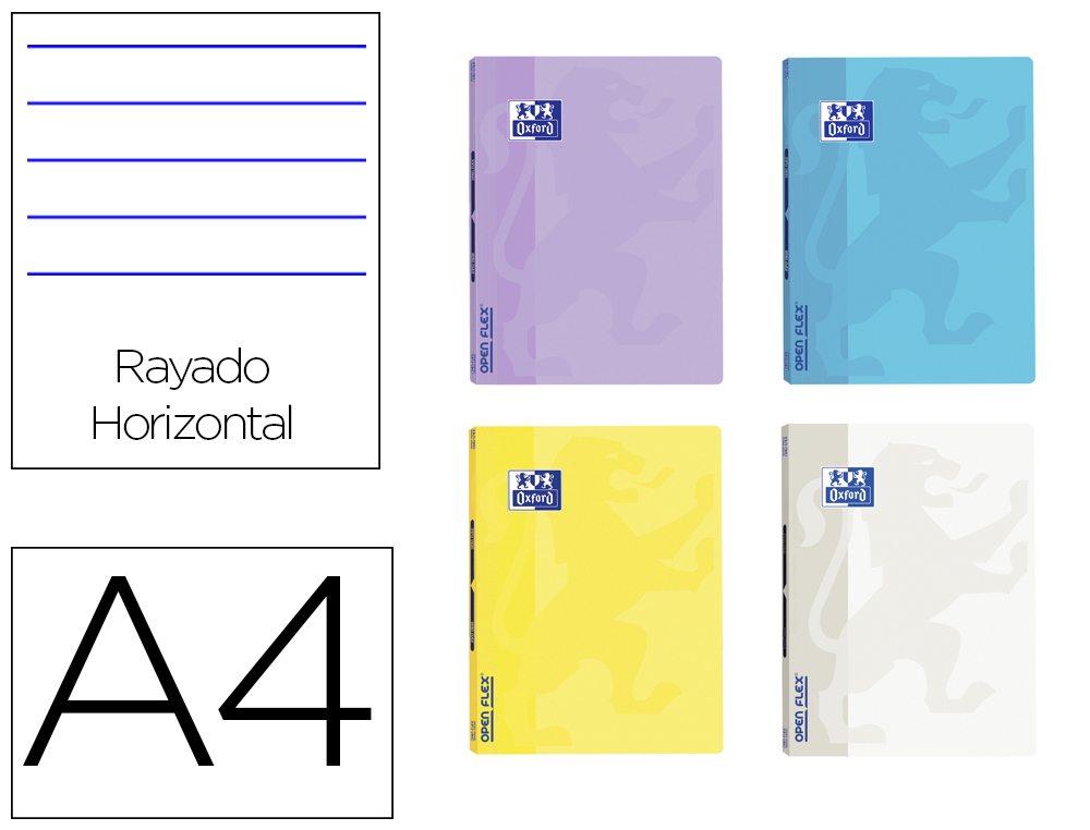 CADERNO AGRAFADO OXFORD OPENFLEX CAPA PLASTICO DIN A4 48 FOLHAS PAUTADO CORES PASTEL SORTIDAS