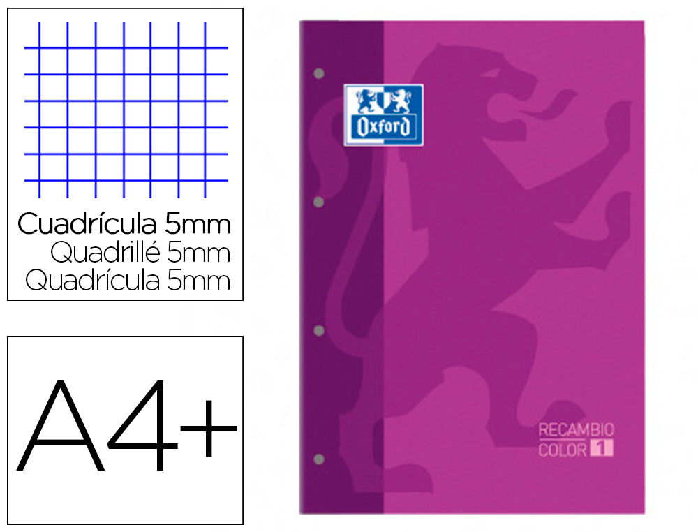 RECARGA COR 1 OXFORD DIN A4+ 80 FOLHAS 90 GR QUADRICULA 5 MM 4 FUROS COR ROXO