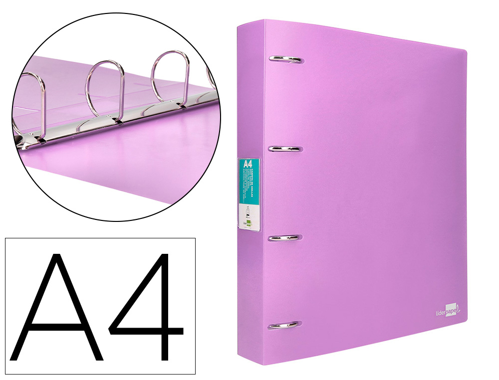 PASTA LIDERPAPEL POLIPROPILENO DIN A4 4 ANEIS MISTOS 40 MM LAVANDA OPACO