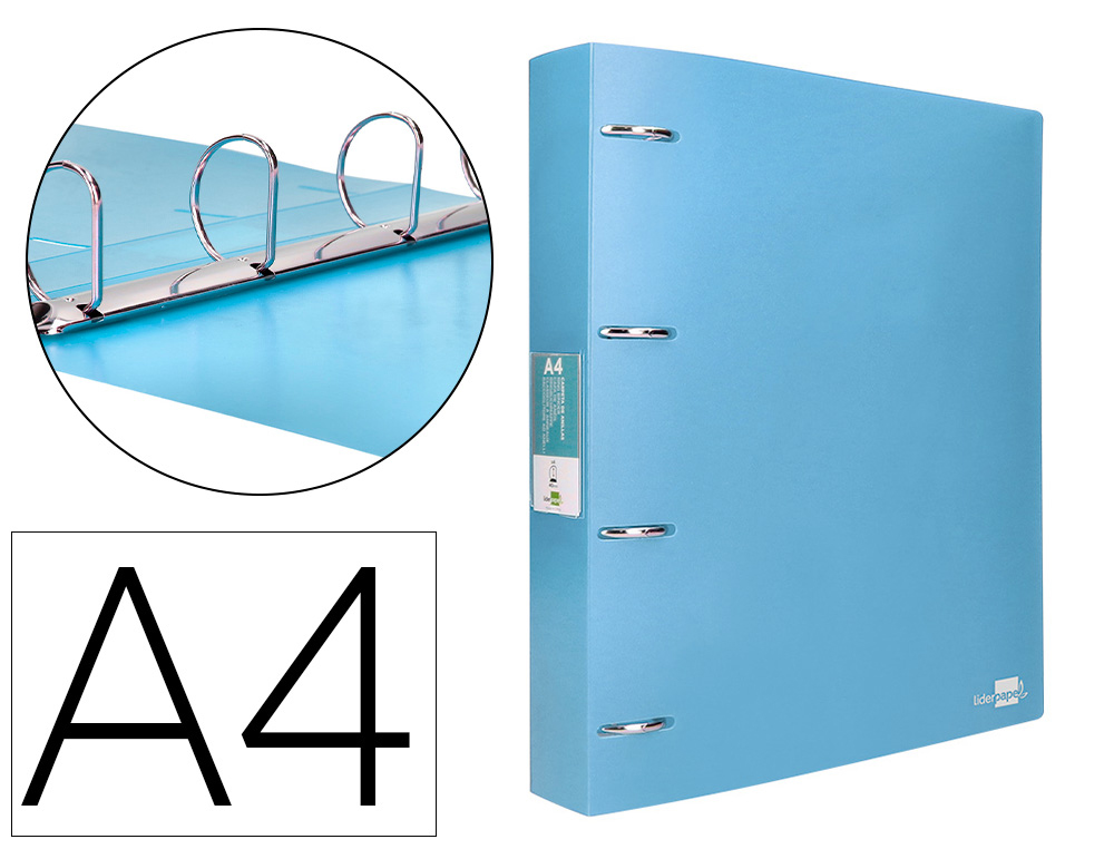 PASTA LIDERPAPEL POLIPROPILENO DIN A4 4 ANEIS MISTOS 40 MM CELESTE OPACO