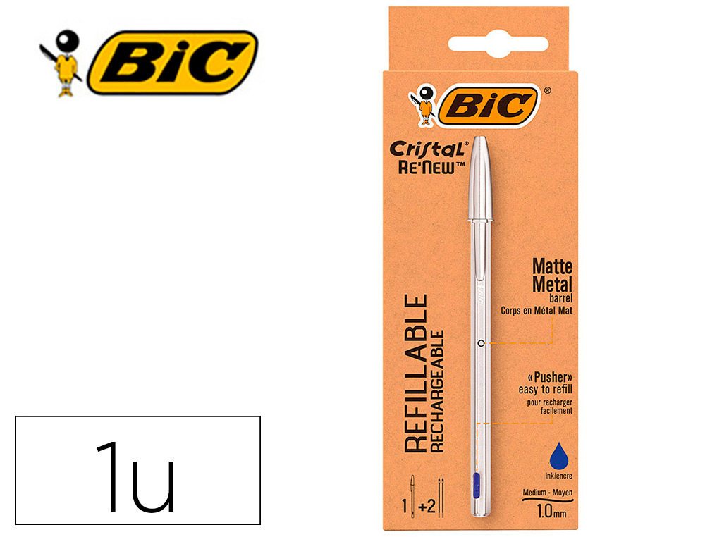 ESFEROGRAFICA BIC CRISTAL RENEW TINTA AZUL PACK DE 1 UNIDADE + 2 RECARGAS