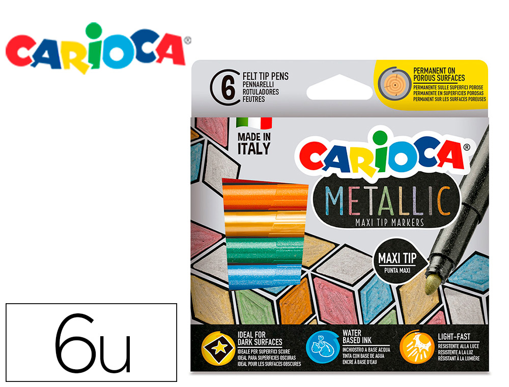 MARCADOR CARIOCA METALLIC PONTA MAXI 6 MM CAIXA DE 6 CORES SORTIDAS