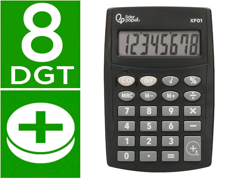 CALCULADORA LIDERPAPEL DE BOLSO XF01 8 DIGITOS PILHAS COR PRETO 99X64X9 MM