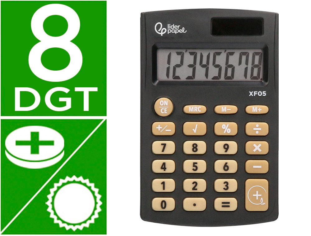 CALCULADORA LIDERPAPEL DE BOLSO XF05 8 DIGITOS SOLAR E PILHAS COR PRETO 98X62X8 MM