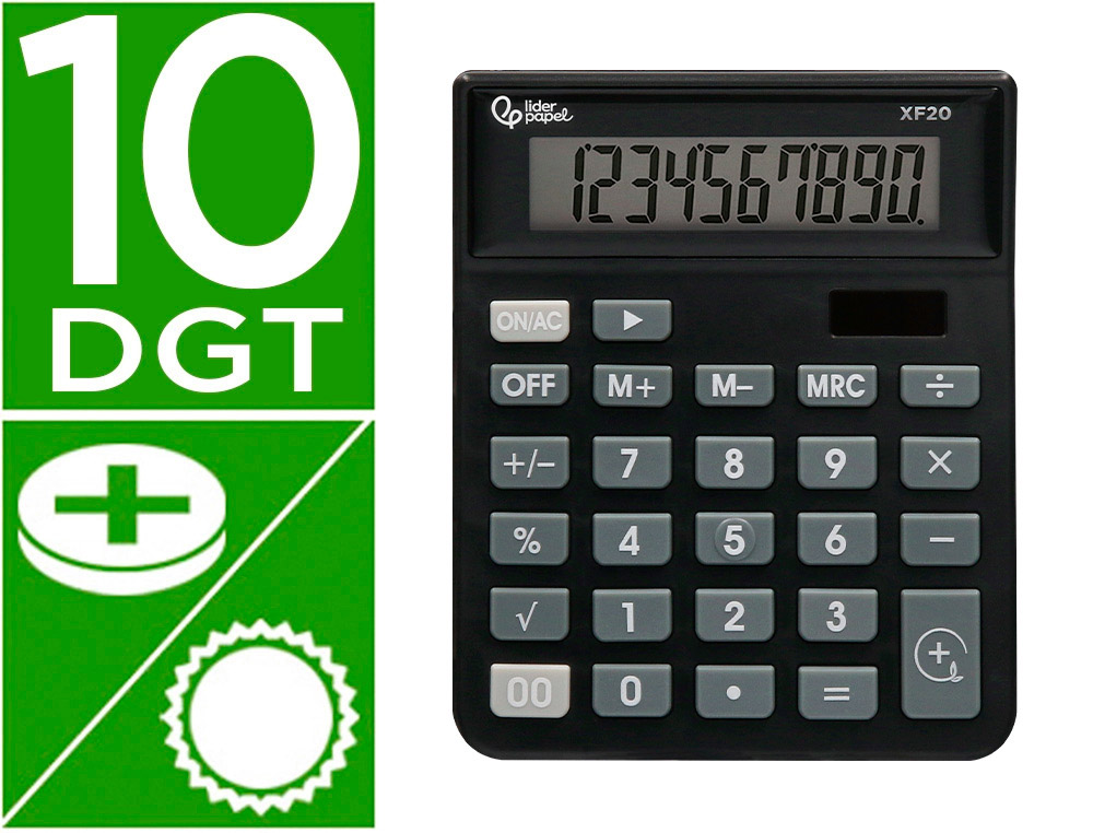 CALCULADORA LIDERPAPEL DE SECRETARIA XF20 10 DIGITOS SOLAR E PILHAS COR PRETO 127X105X24 MM