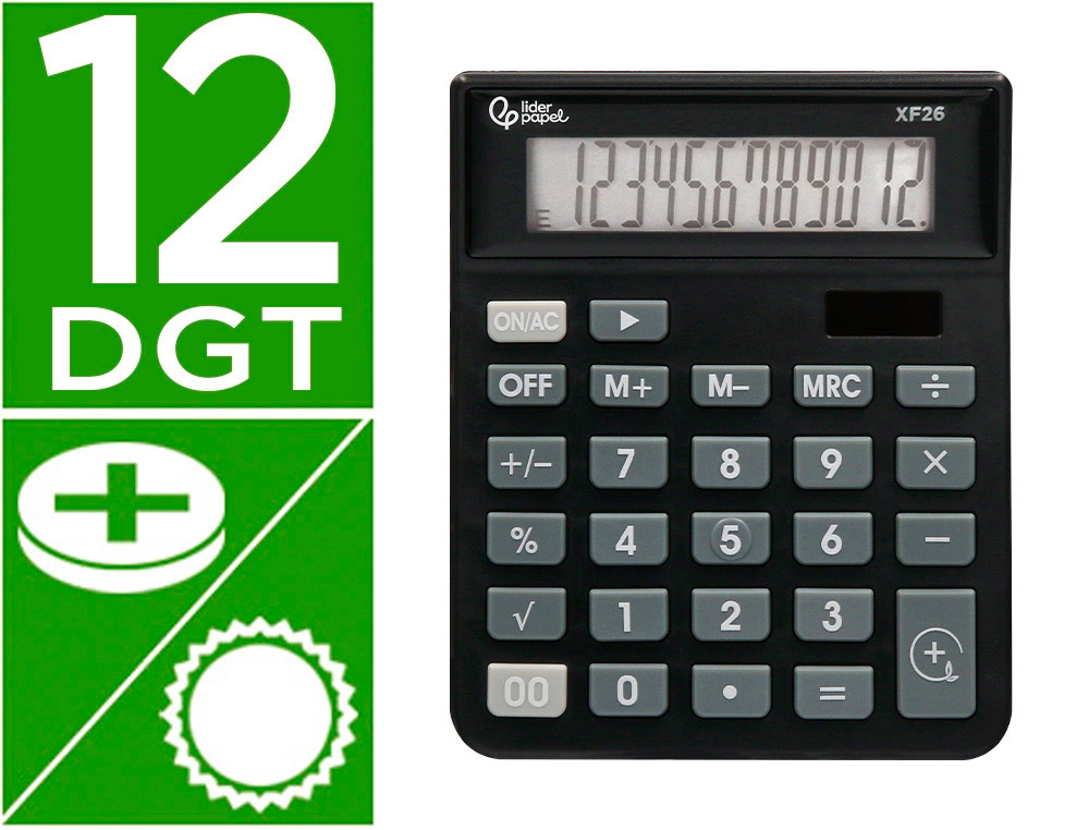 CALCULADORA LIDERPAPEL DE SECRETARIA XF26 12 DIGITOS SOLAR E PILHAS 127X105X24 MM COR PRETO