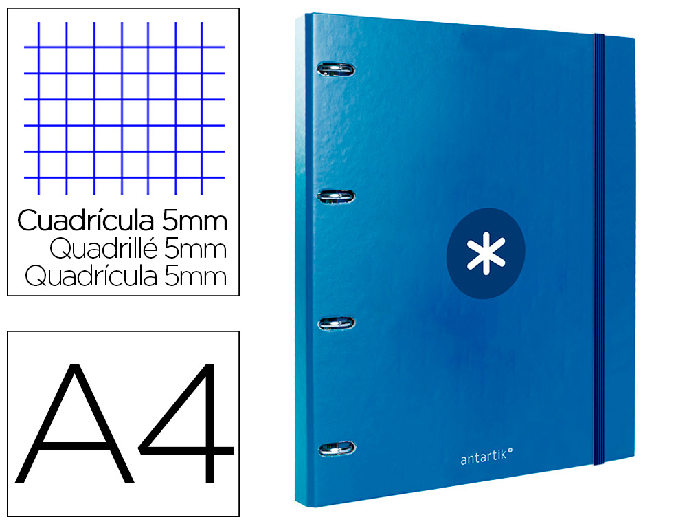 PASTA ANTARTIK COM RECARGA DIN A4 QUADRICULA 5MM FORRADA 4 ANEIS 25MM COR AZUL ESCURO