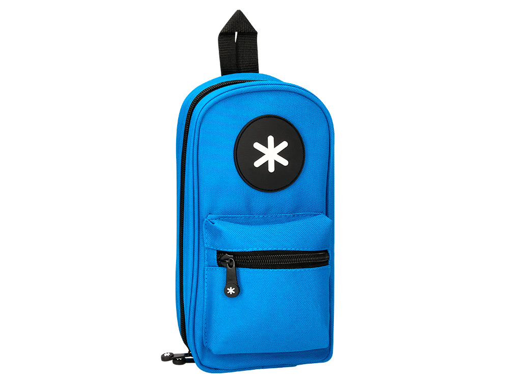 ESTOJO ESCOLAR ANTARTIK FORMA DE MOCHILA COM BOLSO E 4 DEPARTAMENTOS COR AZUL 230X50X120 MM
