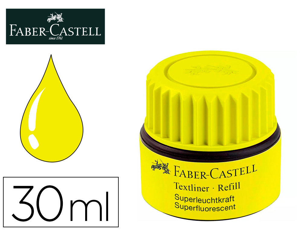 TINTA MARCADOR FABER CASTELL FLUORESCENTE 1549 COM SISTEMA CAPILAR COR AMARELO FRASCO DE 30 ML