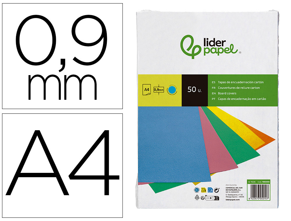CAPA DE ENCADERNACAO LIDERPAPEL CARTAO DIN A4 0,9 MM AZUL FLUOR PACK DE 50 UNIDADES