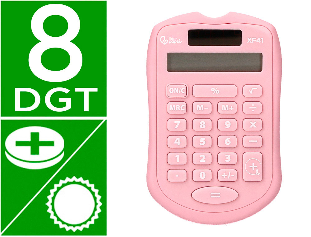 CALCULADORA LIDERPAPEL DE BOLSO XF41 8 DIGITOS SOLAR E PIHAS COR ROSA 94X59,5X10,5MM