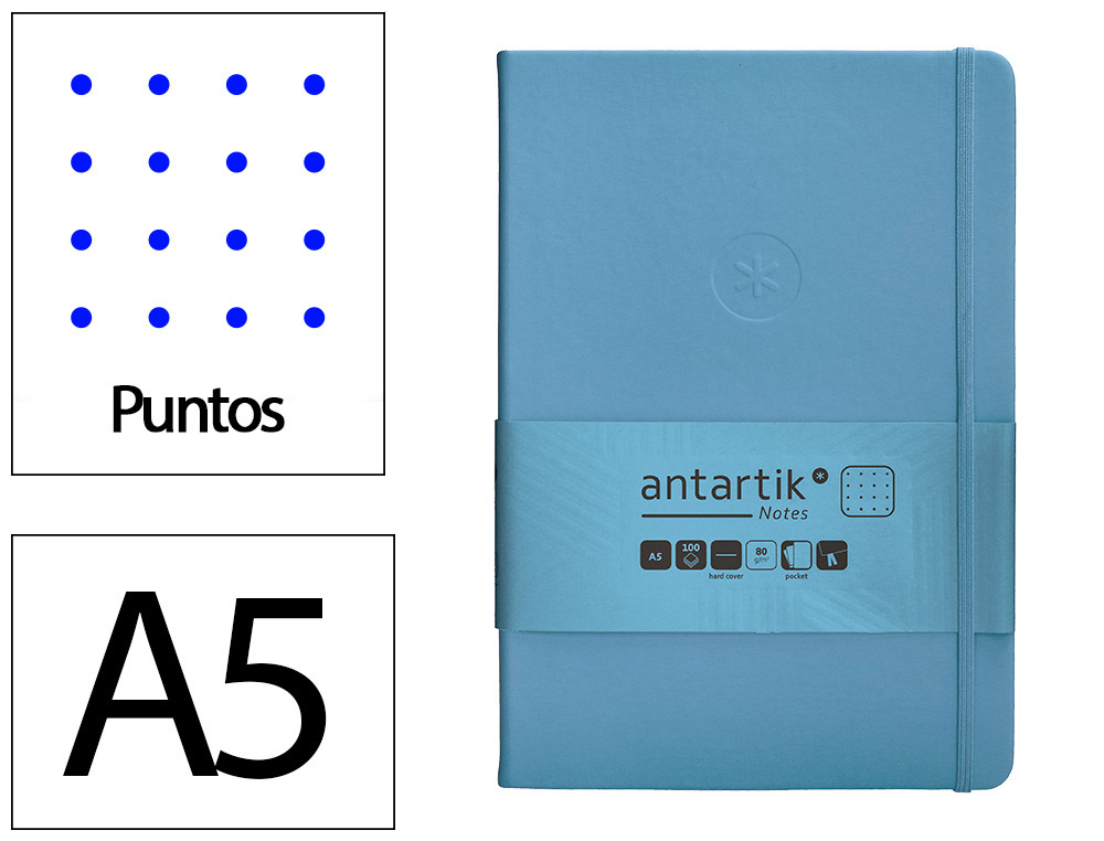 CADERNO COM ELASTICO ANTARTIK NOTES CAPA DURA A5 PONTILHADO AZUL CLARO 100 FOLHAS 80 GR FSC