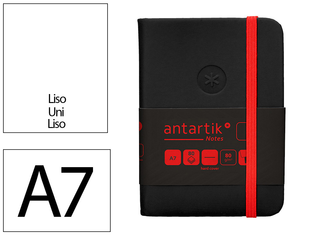 CADERNO COM ELASTICO ANTARTIK NOTES CAPA DURA A7 LISO PRETO E VERMELHO 80 FOLHAS 80 GR FSC