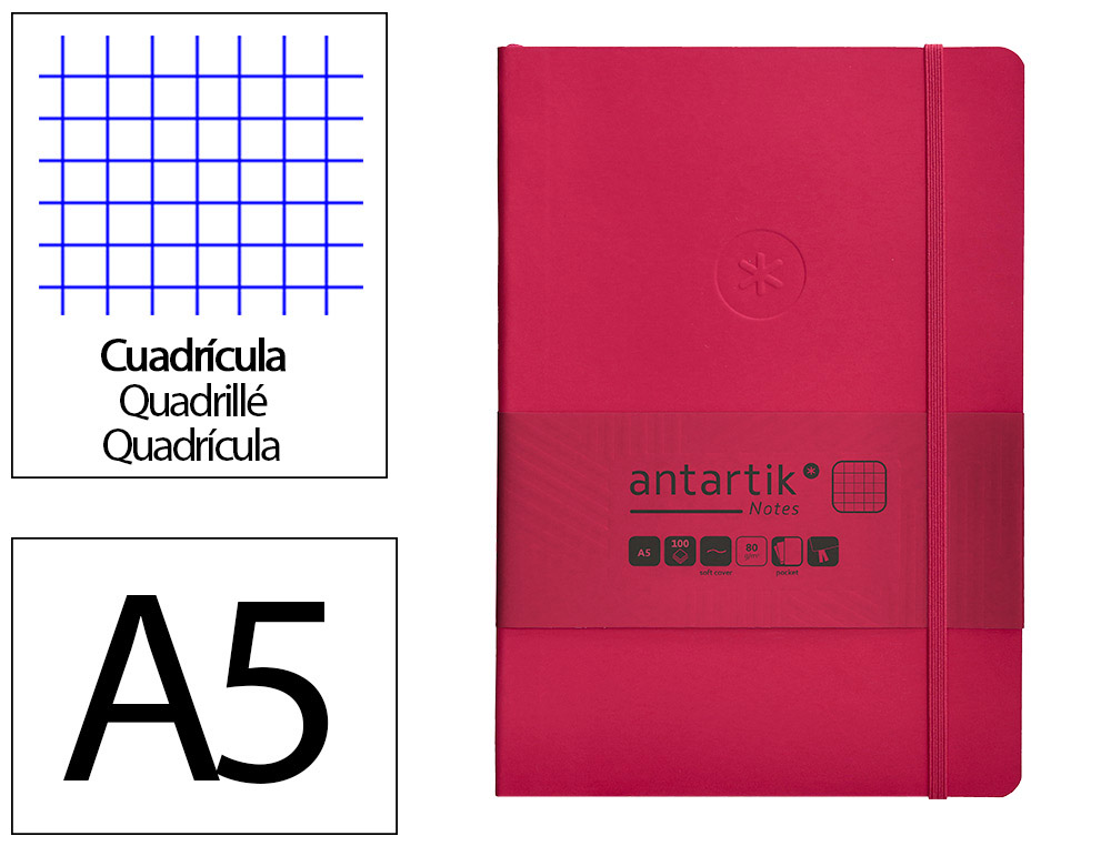 CADERNO COM ELASTICO ANTARTIK NOTES CAPA MOLE A5 QUADRICULADO FUCSIA 80 FOLHAS 80 GR FSC