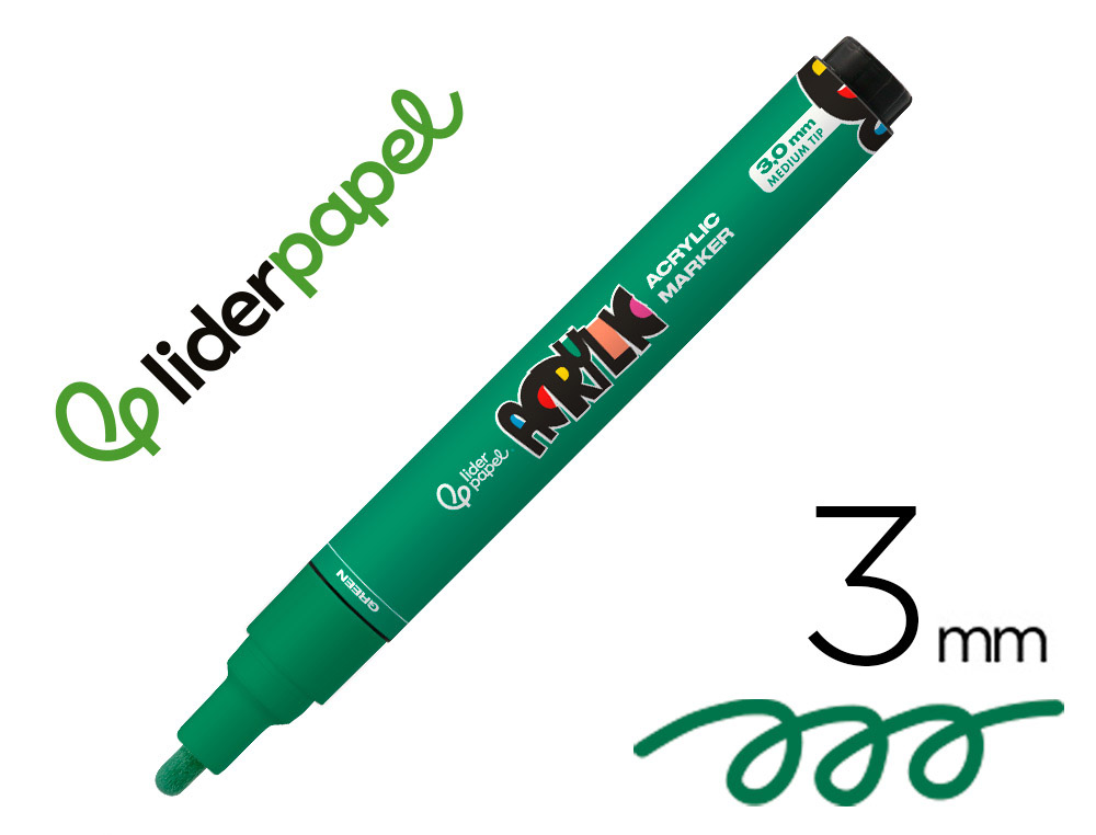 MARCADOR LIDERPAPEL ACRYLIC BASE AGUA TODO TIPO DE SUPERFICIE PONTA REDONDA 3 MM VERDE