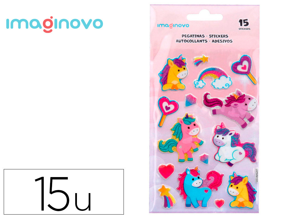 AUTOCOLANTES IMAGINOVO UNICORNIOS MAGIC DREAMS COM BRILHO 190X105 MM EM BLISTER
