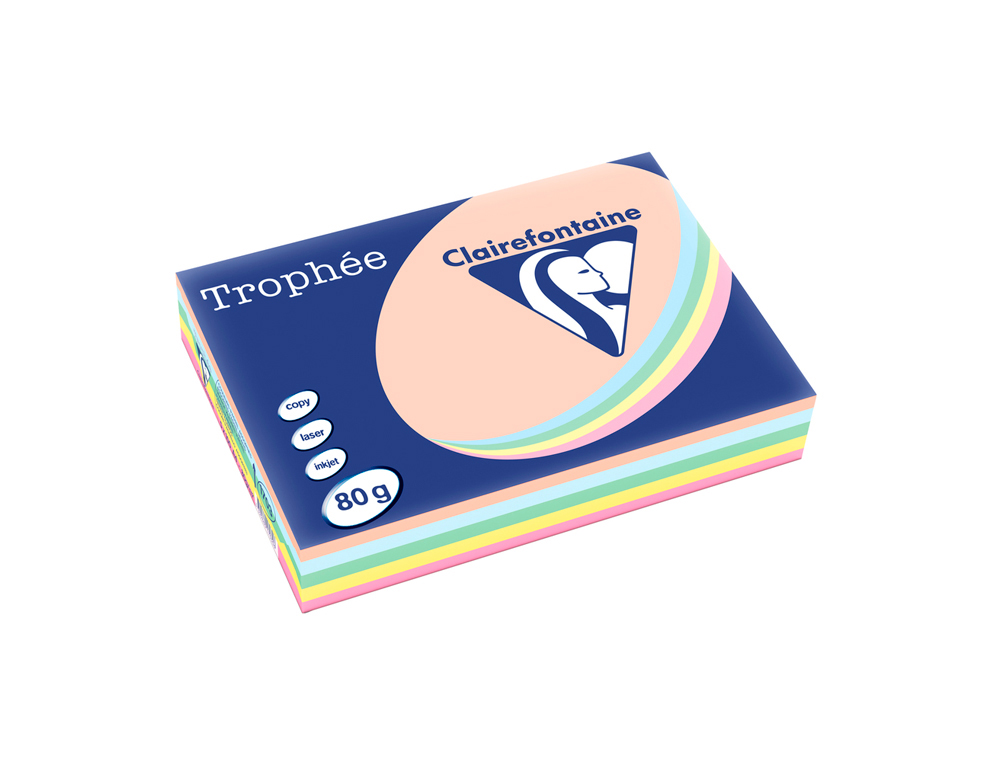 PAPEL COR TROPHEE A4 80 GR 5 CORES SORTIDAS PASTEL EMBALAGEM DE 500 FOLHAS (100 FOLHAS X COR)