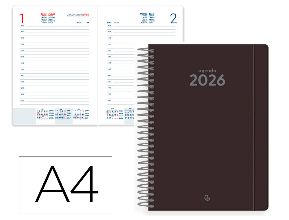 AGENDA ESPIRAL LIDERPAPEL CLASSIC A4 2026 DIA PAGINA PRETO PAPEL 70 GR FSC
