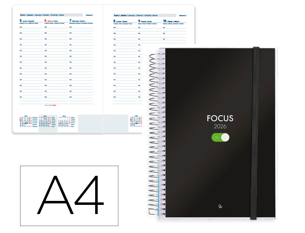 AGENDA ESPIRAL LIDERPAPEL TINOS A4 2026 SEMANA VISTA DESIGN 1 PAPEL 70 GR FSC