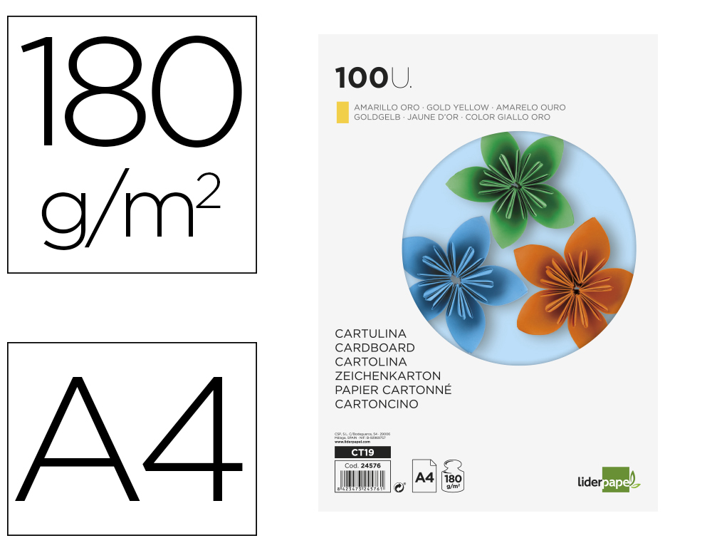 CARTOLINA LIDERPAPEL DIN A4 180 GR OURO PACK DE 100 UNIDADES