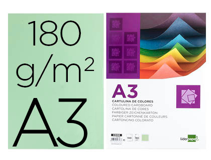 CARTOLINA LIDERPAPEL DIN A3 180 GR VERDE PACK DE 100 UNIDADES