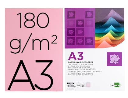 CARTOLINA LIDERPAPEL DIN A3 180 GR ROSA PACK DE 100 UNIDADES