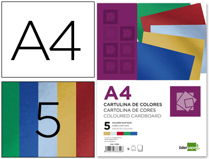 CARTOLINA LIDERPAPEL METALIZADA DIN A4 235 GR CORES SORTIDAS PACK 50 FOLHAS