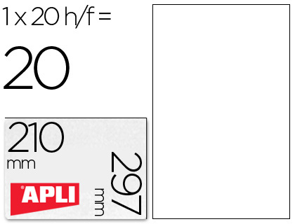 ETIQUETAS ADESIVAS APLI DE POLIESTER RESISTENTE A INTEMPERIE PARA IMPRESSORA TINTEIRO E LASER 210X297 MM