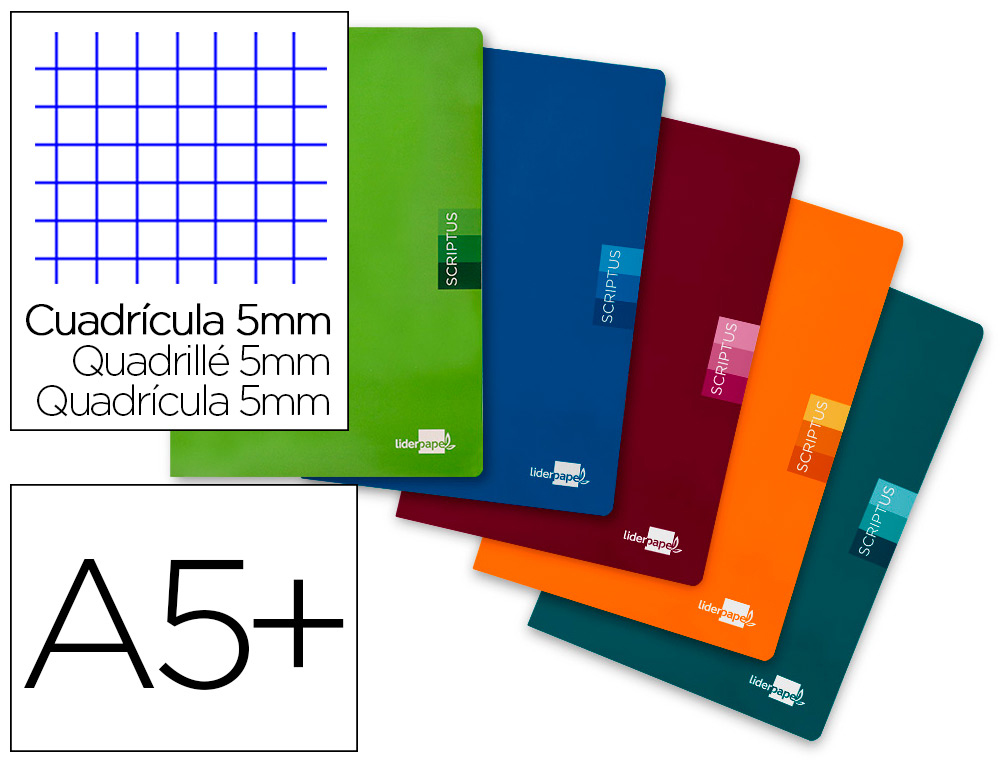 CADERNO AGRAFADO LIDERPAPEL SCRIPTUS DIN A5 48 F 90 GR QUADRICULA 5MM COM MARGEM CORES SORTIDOS