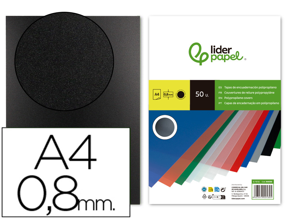 CAPA DE ENCADERNACAO LIDERPAPEL POLIPROPILENO DIN A4 0.8 MM PRETA PACK DE 50 UNIDADES