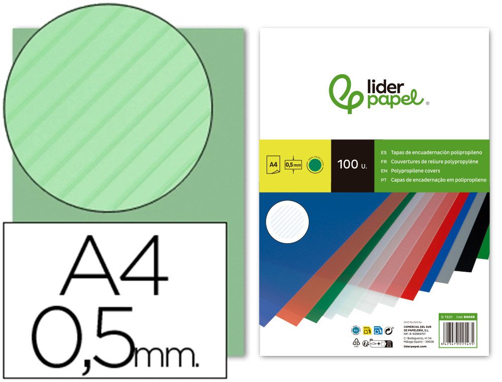 CAPA DE ENCADERNACAO LIDERPAPEL POLIPROPILENO RAIADO DIN A4 0.5 MM PACK DE 100 UNIDADES
