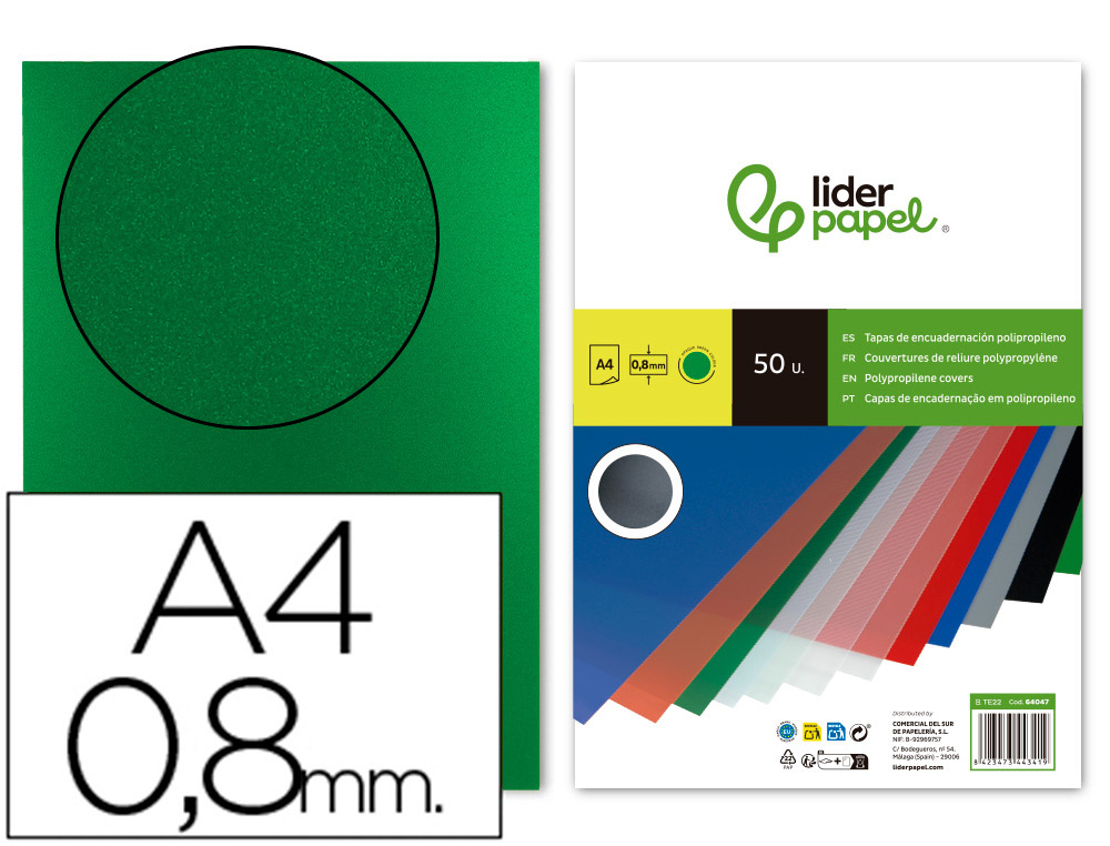 CAPA DE ENCADERNACAO LIDERPAPEL POLIPROPILENO DIN A4 0.8 MM VERDE PACK DE 50 UNIDADES