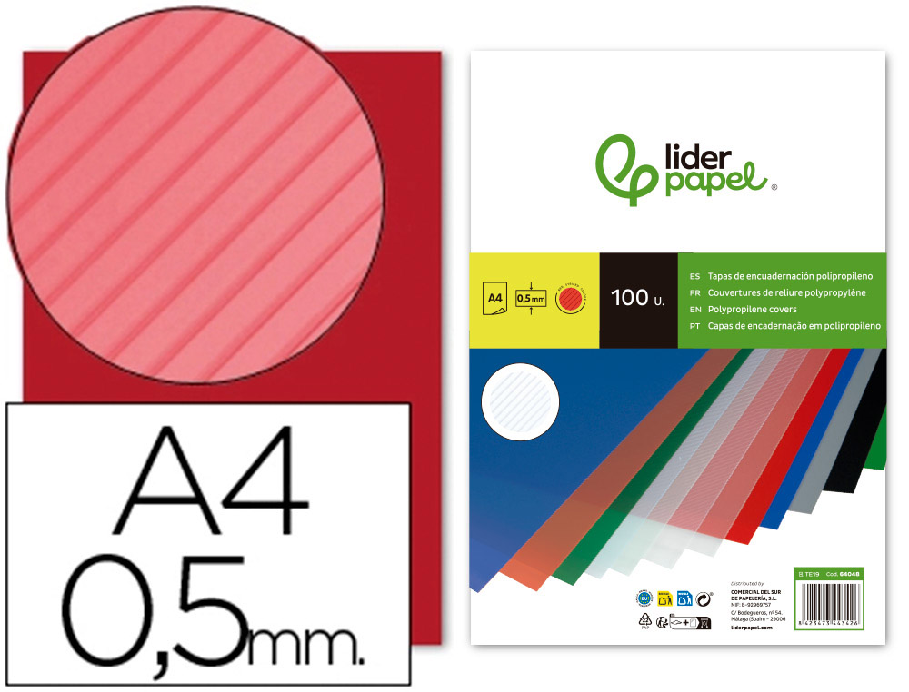 CAPA DE ENCADERNACAO LIDERPAPEL POLIPROPILENO RAIADO DIN A4 0.5 MM PACK DE 100 UNIDADES