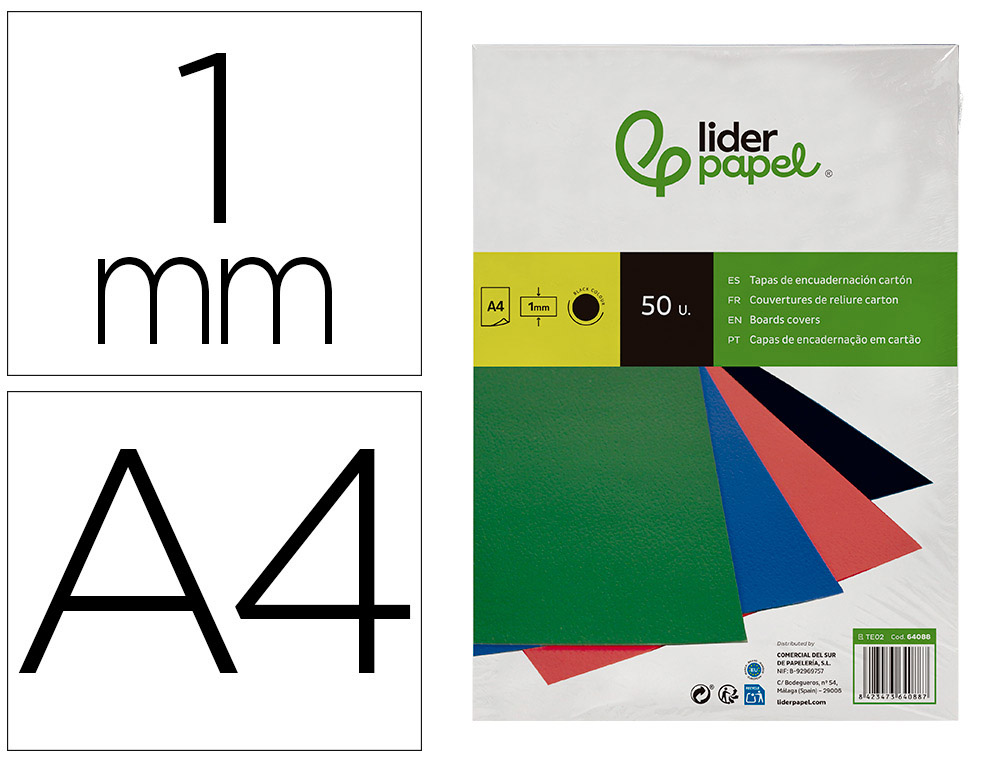 CAPA DE ENCADERNACAO LIDERPAPEL CARTAO DIN A4 1 MM PRETA PACK DE 50 UNIDADES