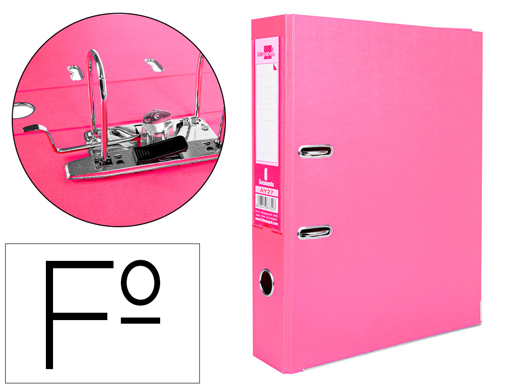 PASTA DE ARQUIVO DE ALAVANCA LIDERPAPEL DOCUMENTA PVC FOLIO LOMBADA 75 MM ROSA