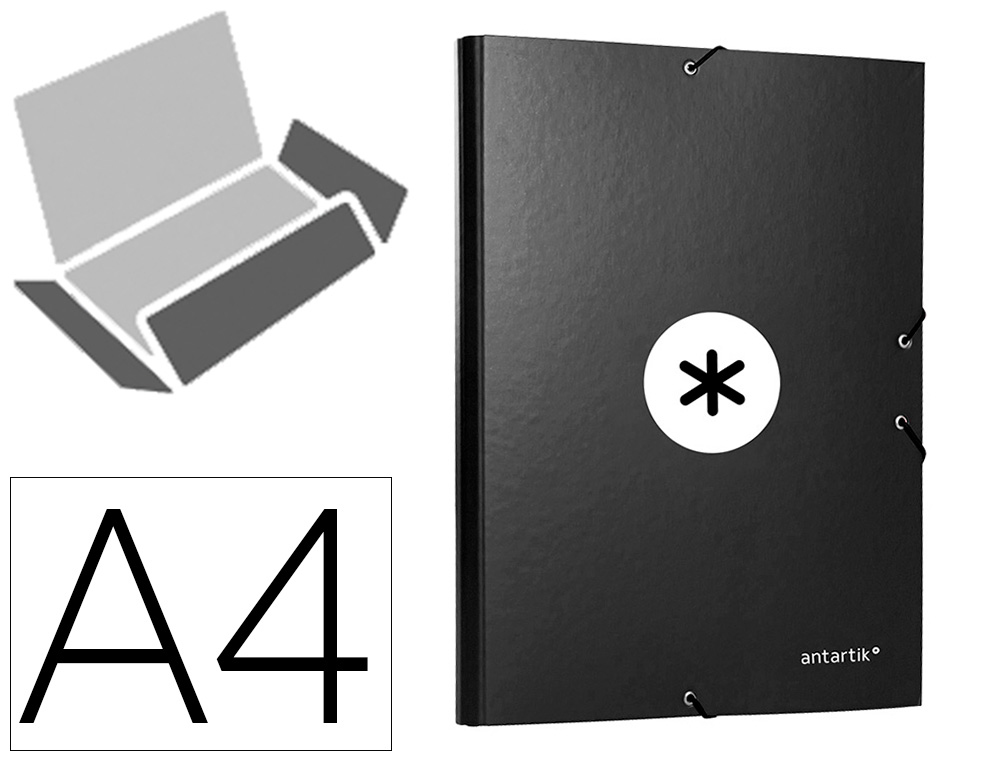 PASTA DE ELASTICOS ANTARTIK DIN A4 3 ABAS CARTAO FORRADO COR PRETO
