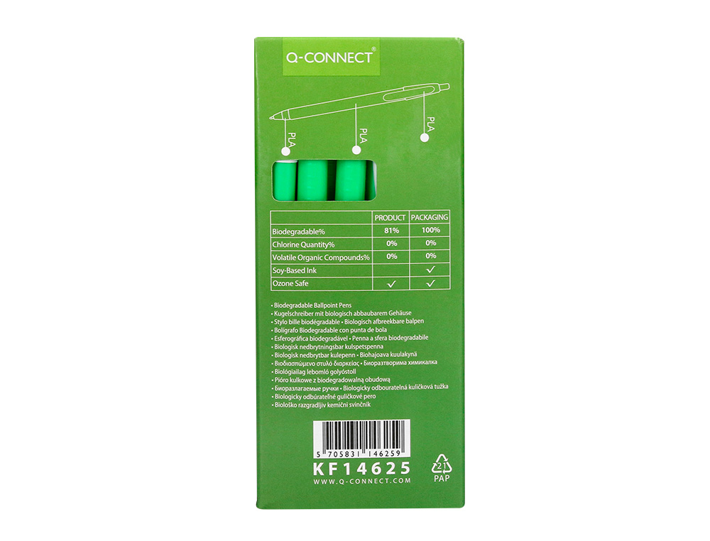 ESFEROGRAFICA Q-CONNECT RETRATIL KF14625 BIODEGRADAVEL VERDE TINTA AZUL