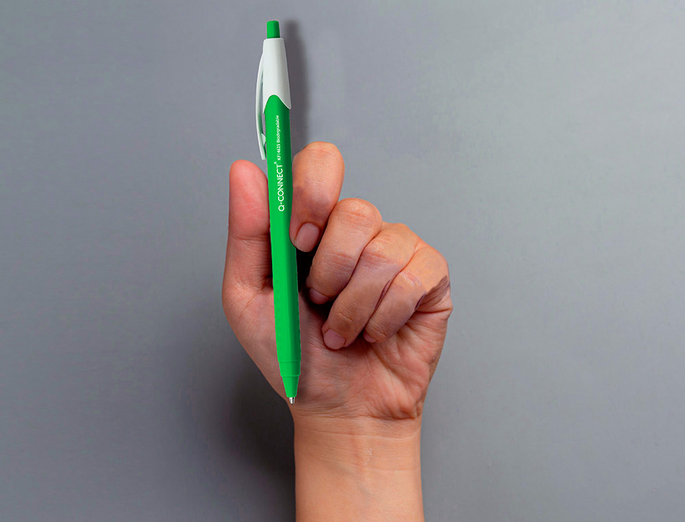 ESFEROGRAFICA Q-CONNECT RETRATIL KF14625 BIODEGRADAVEL VERDE TINTA AZUL