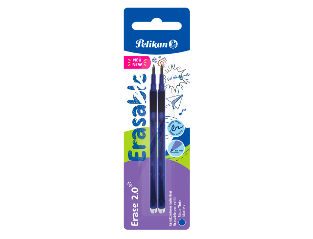 RECARGA ROLLER PELIKAN ERASE 2.0 COR AZUL BLISTER DE 2 UNIDADES