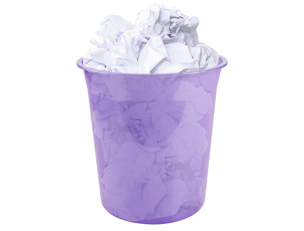 CESTO DE PAPEIS EM PLASTICO LIDERPAPEL ECOUSE 100% RECICLADO LAVANDA TRANSLUCIDO 13 LITROS 275X285 MM