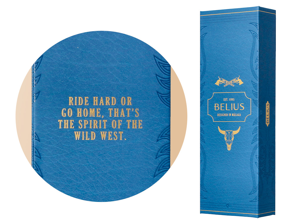 ESFEROGRAFICA BELIUS WILD WEST ALUMINIO COR AZUL MARINHO DOURADO TINTA COR AZUL CAIXA DE DESIGN