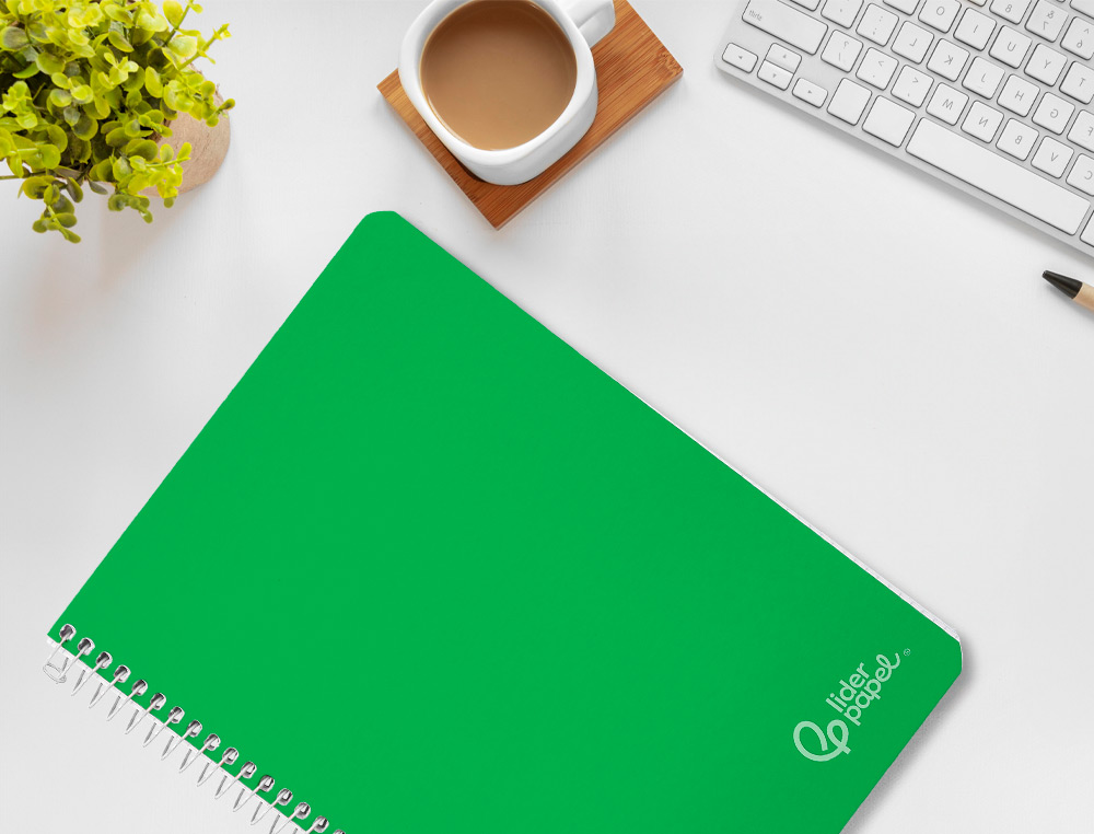 CADERNO ESPIRAL LIDERPAPEL WITTY DIN A4 CAPA DURA 80F 90GR PAUTADO COM MARGEM COR VERDE