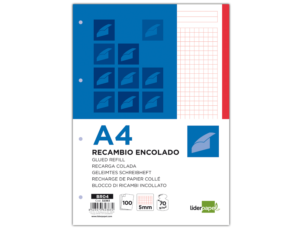 BLOCO/RECARGA LIDERPAPEL COLADO DIN A4 100 F VERMELHO