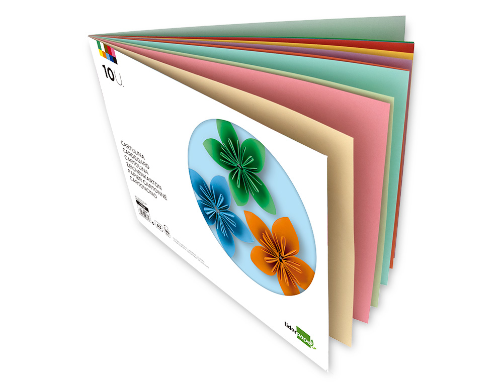 BLOCO TRABALHOS MANUAIS LIDERPAPEL CARTOLINA DIN A3 10 FOLHAS 180 GR CORES SORTIDAS